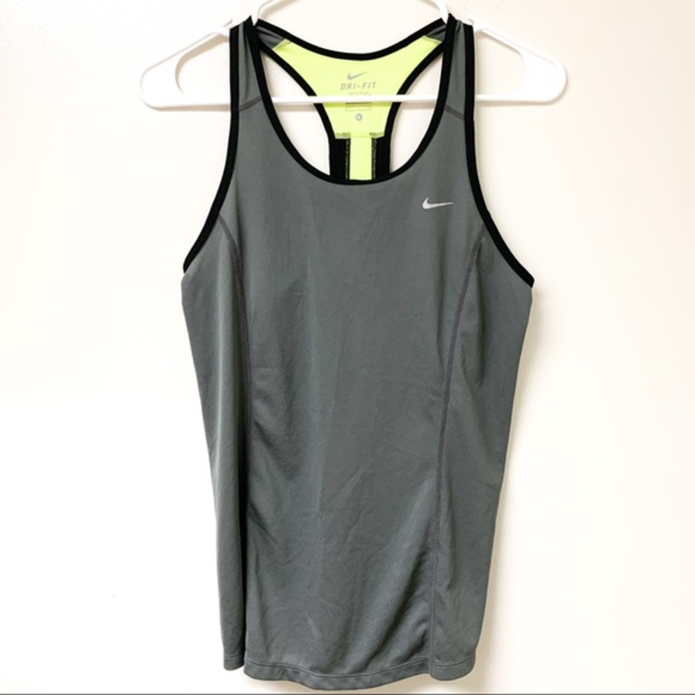 Nike Dri Fit‎ Loose Racerback Workout Tank Top Size Small Gray Neon Green Colors